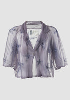 Gorden sheer lilac cropped shirt with lilac-silver embroidery