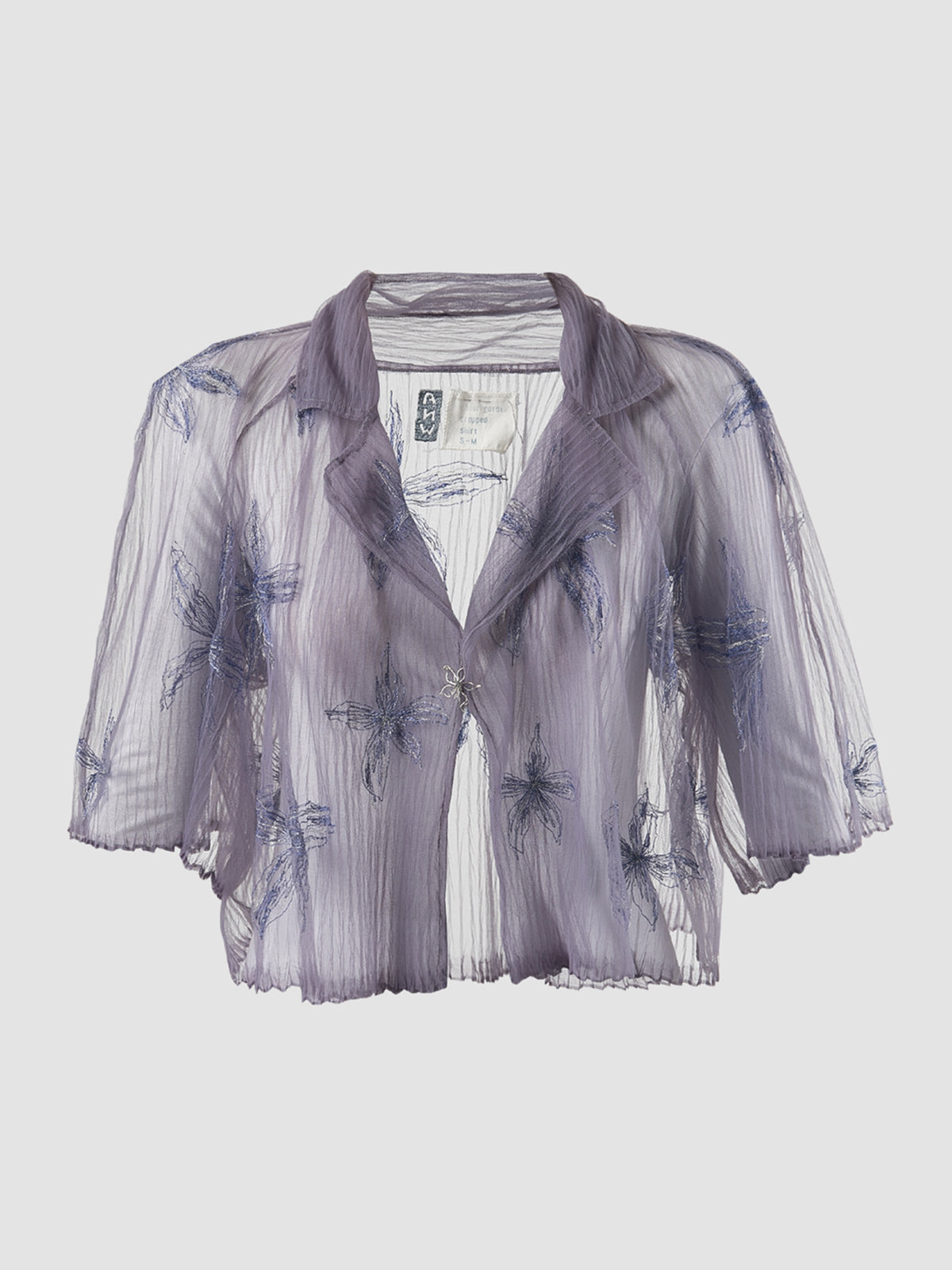 Gorden sheer lilac cropped shirt with lilac-silver embroidery