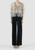 Gorden sheer green cropped shirt with green-silver embroidery