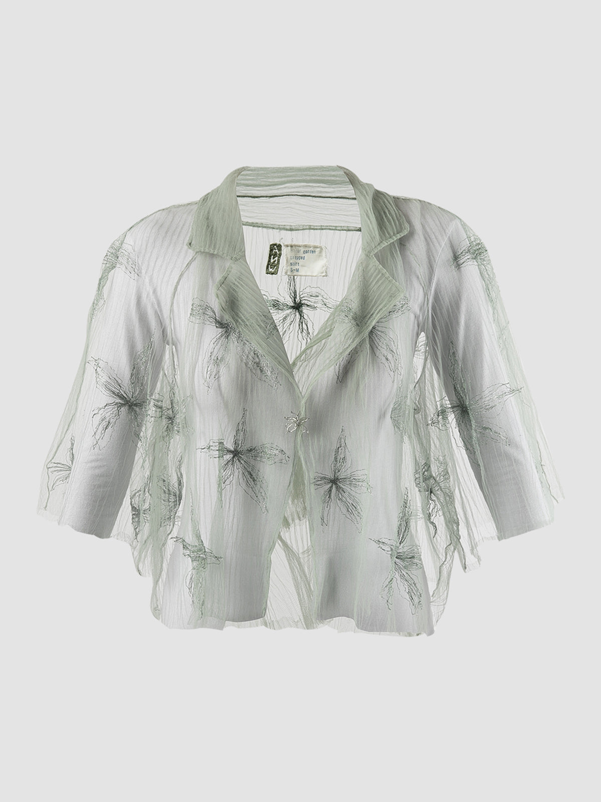 Gorden sheer green cropped shirt with green-silver embroidery