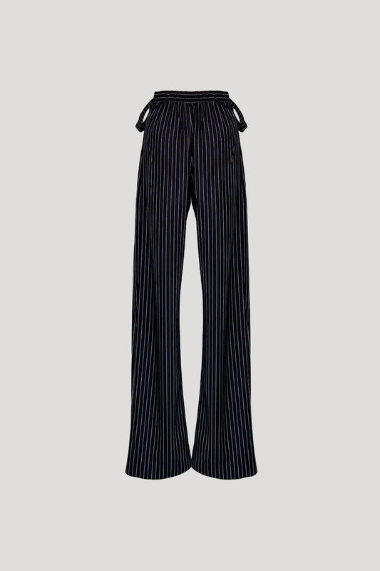 Navy Artiste striped pants with bows