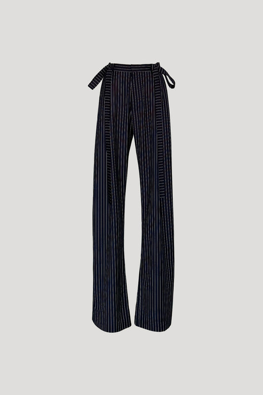 Navy Artiste striped pants with bows