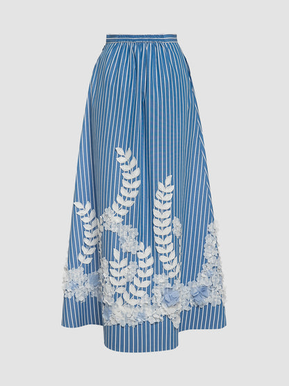 Blue-white 3D Flower maxi skirt