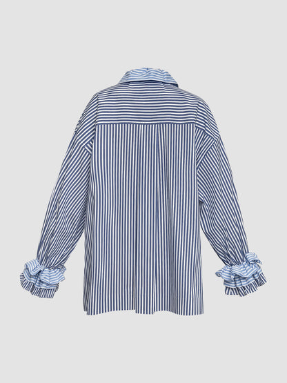 Navy Line 3D Flower Chef Detailed Shirt