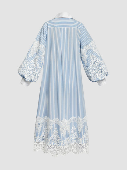 Blue white long tunic with baroque collar