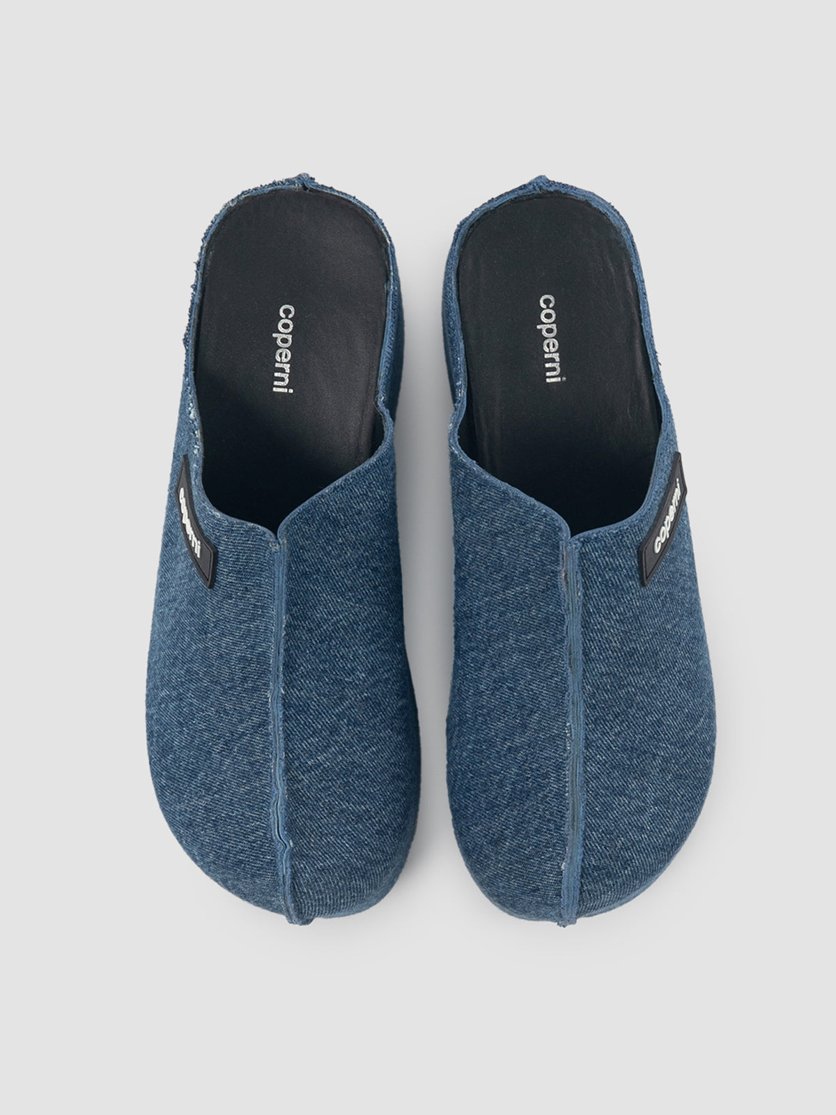 Washed blue denim Wedge B branded clogs