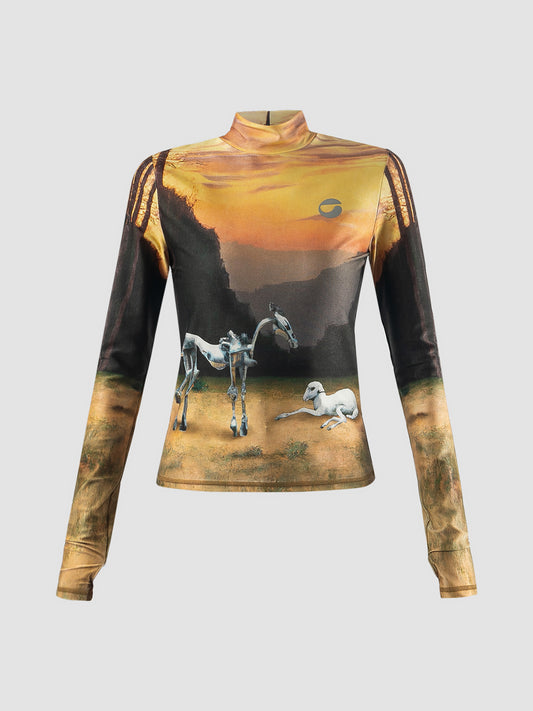 Yellow sunset Dall-E Print High Neck Top