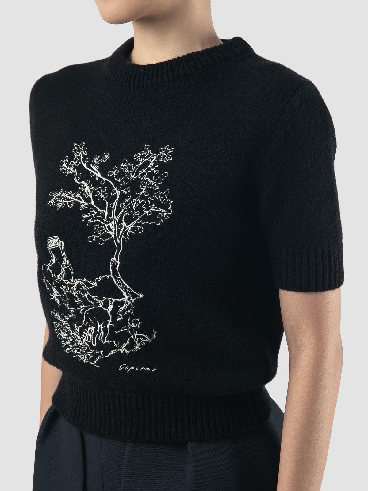 Black embroidered cropped sweater