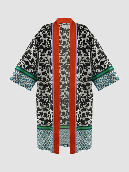 Multicolored Flo kimono with doodle pattern