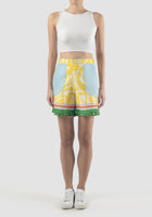 Yellow Edna shorts with swirl pattern