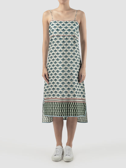 Navy Sana Swan printed midi dress