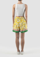 Yellow Edna shorts with swirl pattern