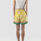 Yellow Edna shorts with swirl pattern