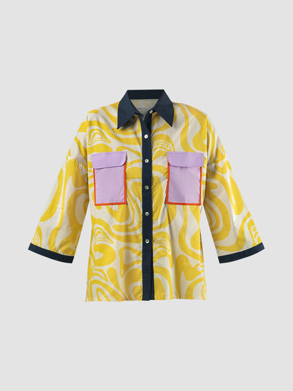 Multicolored Althea long-sleeved shirt with swirl pattern