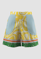 Yellow Edna shorts with swirl pattern