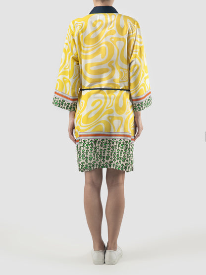 Yellow Althea shirt-dress with swirl pattern