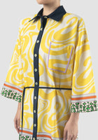 Yellow Althea shirt-dress with swirl pattern