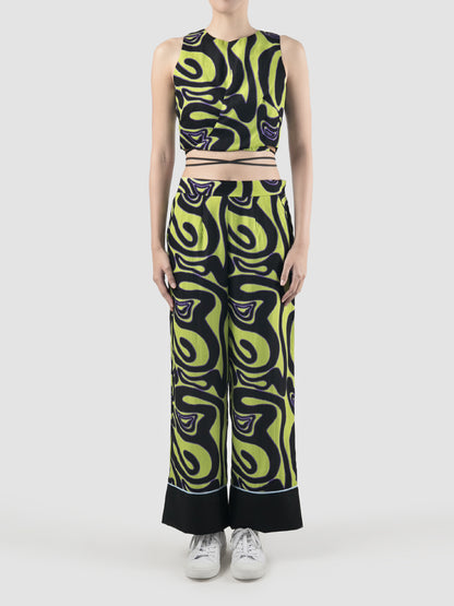 Green Ansel sleeveless cropped top with Swirll pattern