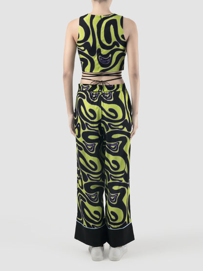 Green Ansel sleeveless cropped top with Swirll pattern