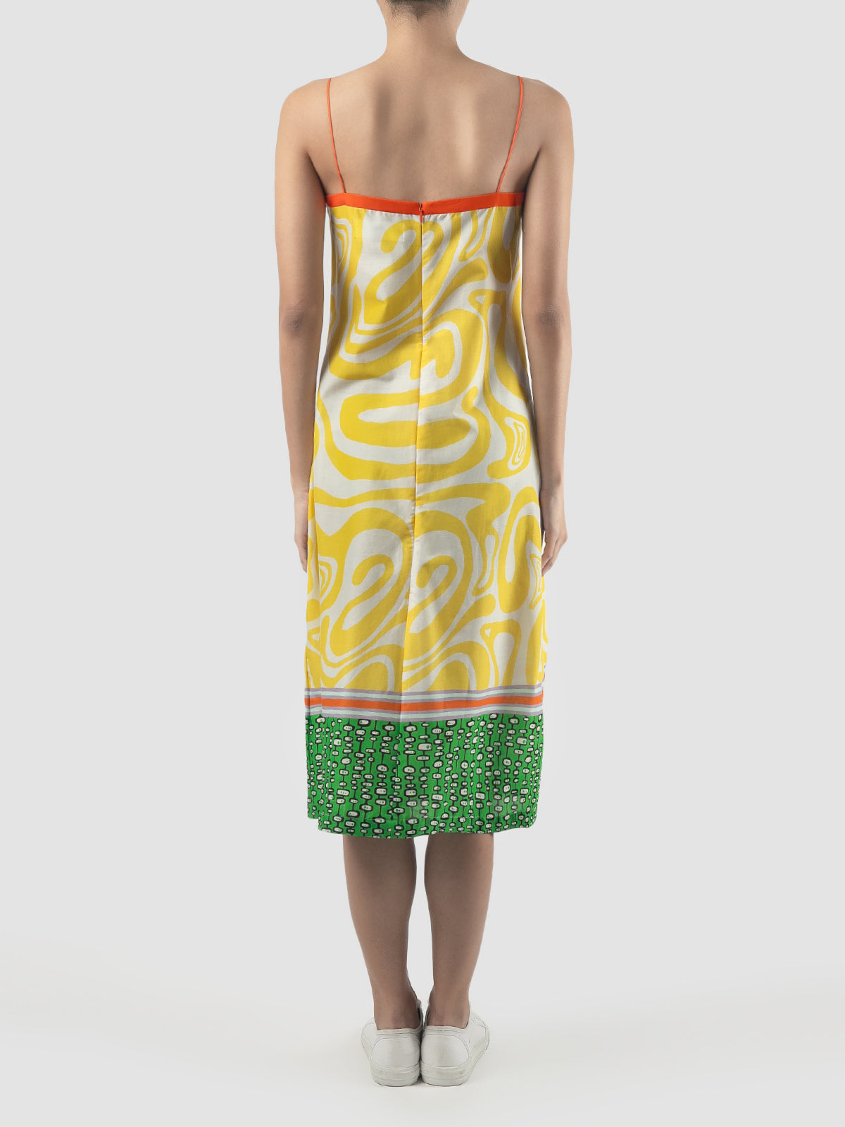 Multicolored Flo midi dress with swirl pattern