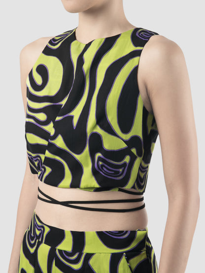 Green Ansel sleeveless cropped top with Swirll pattern