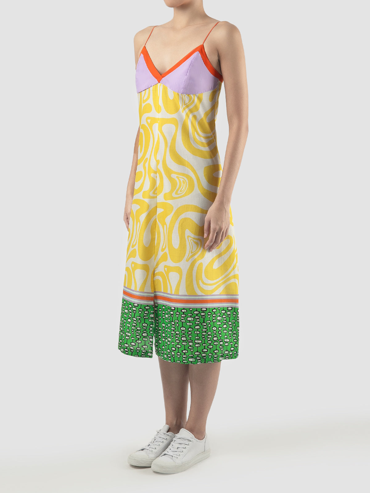 Multicolored Flo midi dress with swirl pattern