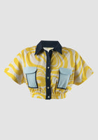 Yellow Edna crop shirt with swirl pattern