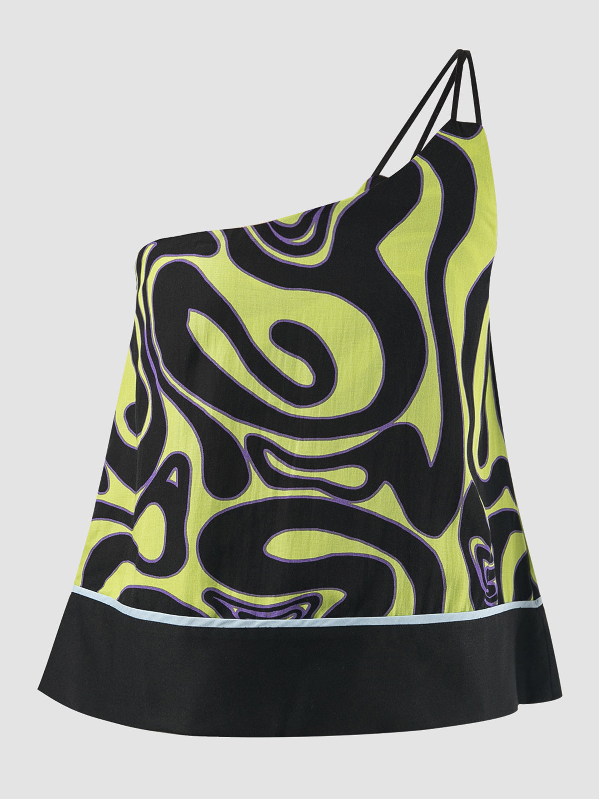 Green Lene one-shouldered top with Swirll pattern