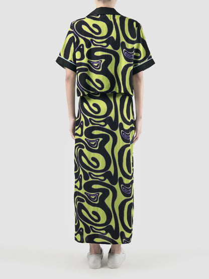 Green Helma cropped shirts with Swirll pattern