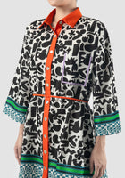 Black-white Althea shirt-dress with doodle pattern