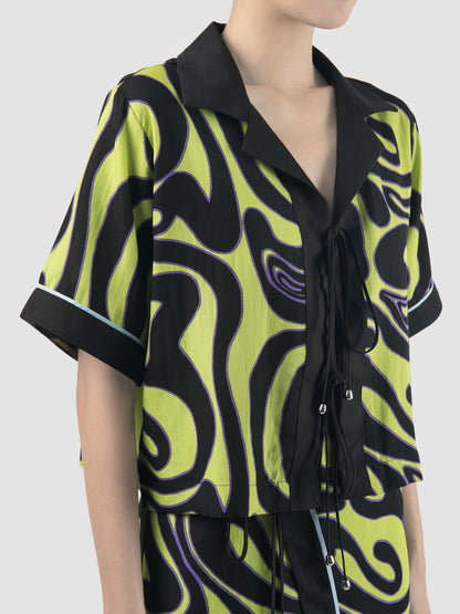 Green Helma cropped shirts with Swirll pattern