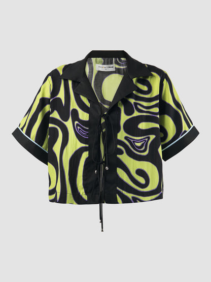 Green Helma cropped shirts with Swirll pattern