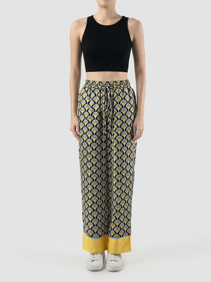 Yellow Biva Fan Swan printed long pants