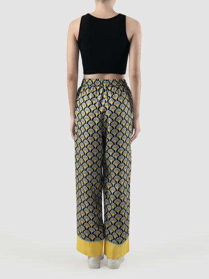 Yellow Biva Fan Swan printed long pants