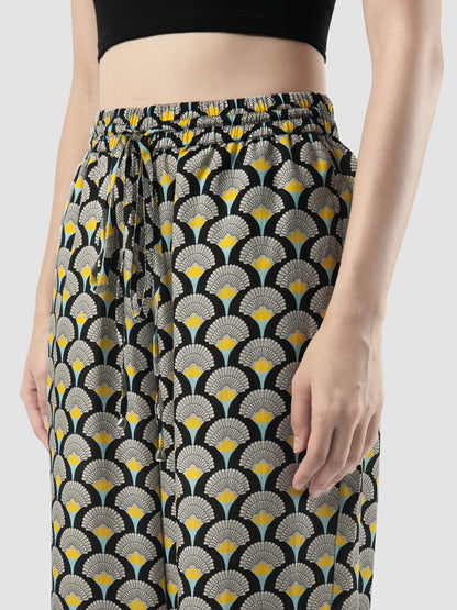 Yellow Biva Fan Swan printed long pants