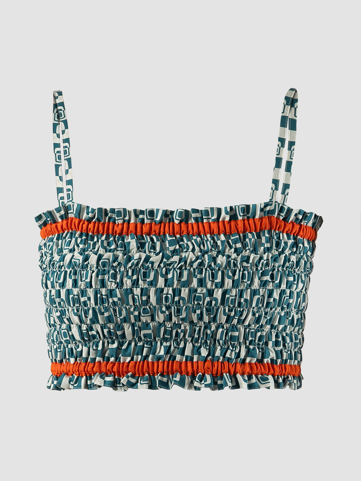 Blue Flo bralette with geometric pattern