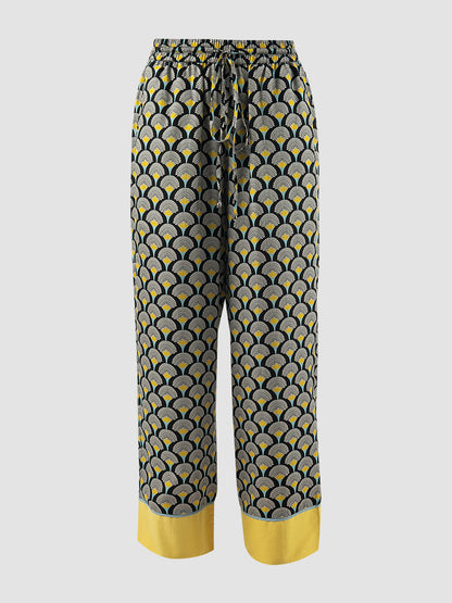 Yellow Biva Fan Swan printed long pants