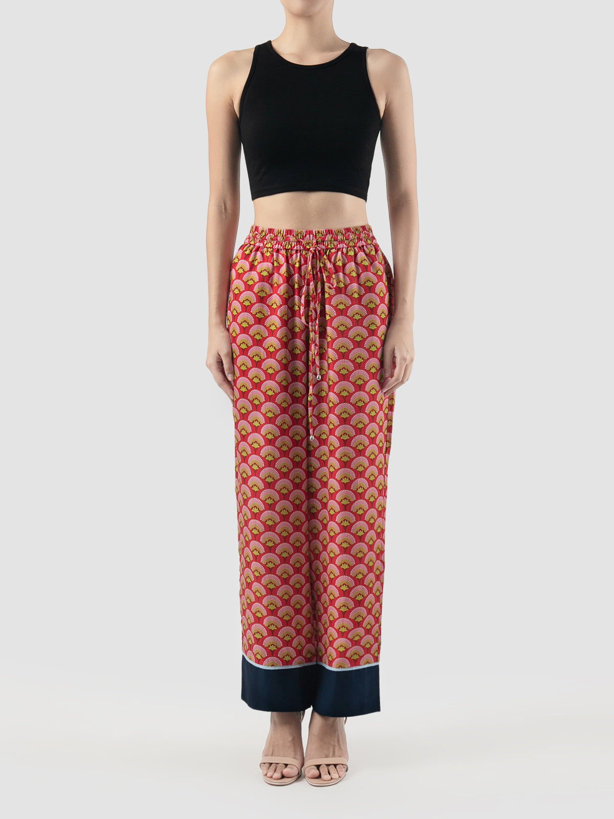 Pink Biva Fan Swan printed long pants