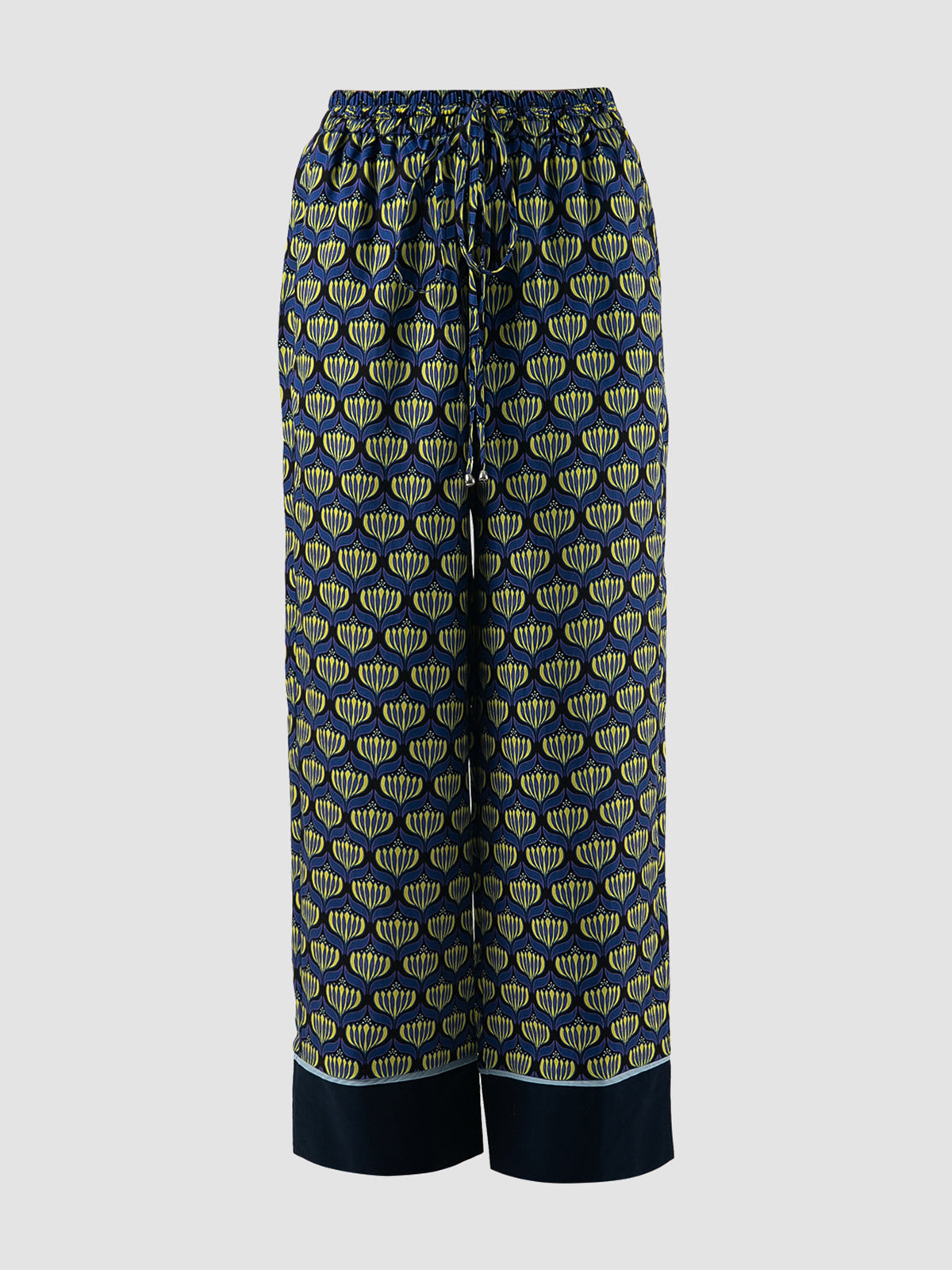 Navy Biva Lotus printed long pants