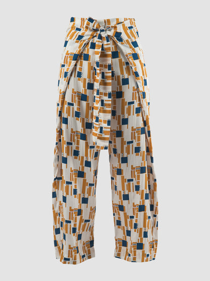 Affra tie-up pants with orange fragments prints