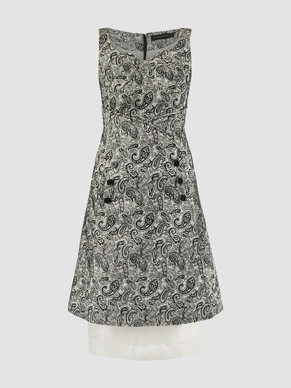 Black paisley jacquard sleeveless midi dress