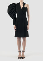 Black terylene blazer dress with asymmetrical sleeves