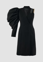 Black terylene blazer dress with asymmetrical sleeves