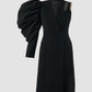 Black terylene blazer dress with asymmetrical sleeves