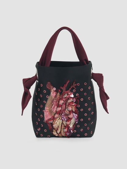 Heart Jewel black bucket bag