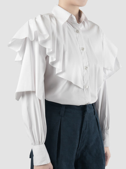 Wilada white long-sleeved ruffles shirt