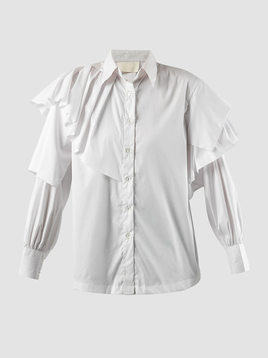 Wilada white long-sleeved ruffles shirt