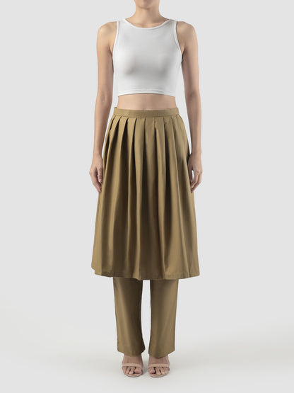 Dark beige Parin midi pleated faux leather skirt pants