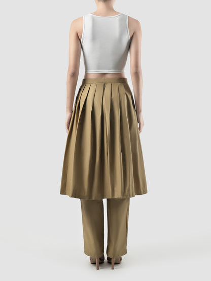 Dark beige Parin midi pleated faux leather skirt pants