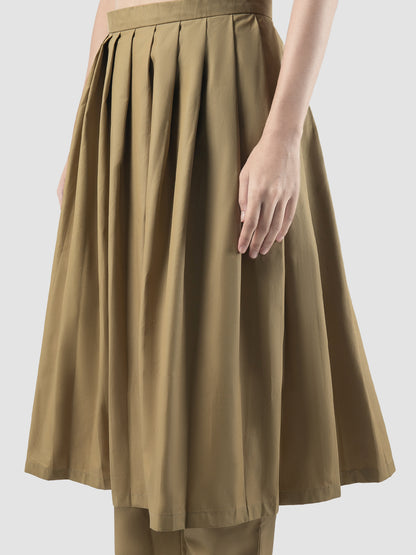 Dark beige Parin midi pleated faux leather skirt pants